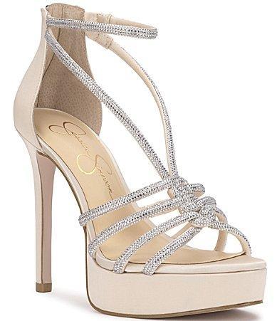 Jessica Simpson Suvrie Satin Strappy Rhinestone Platform Dress Sandals Product Image