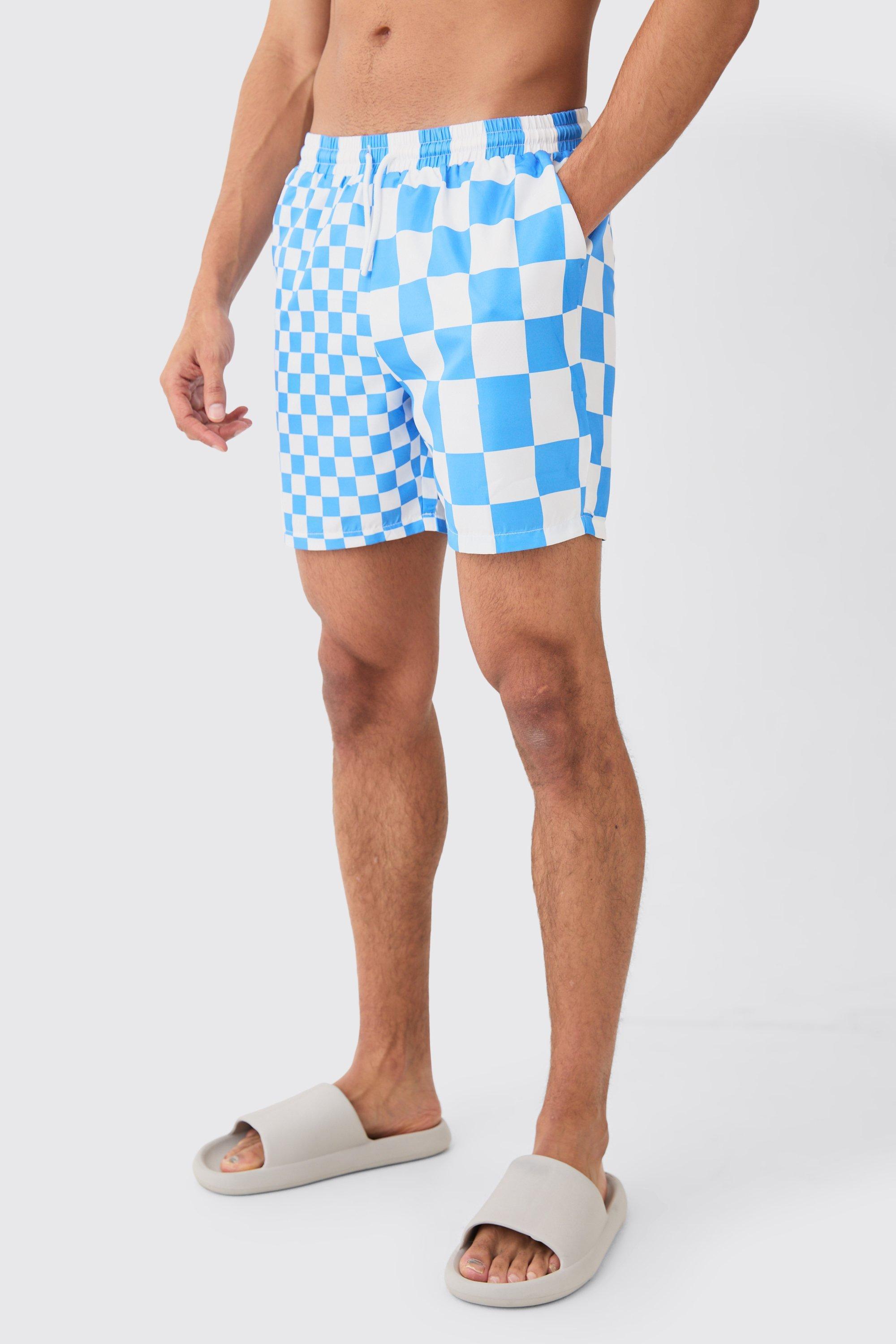 Mid Length Checkboard Waistband Swim Shorts | boohooMAN USA Product Image