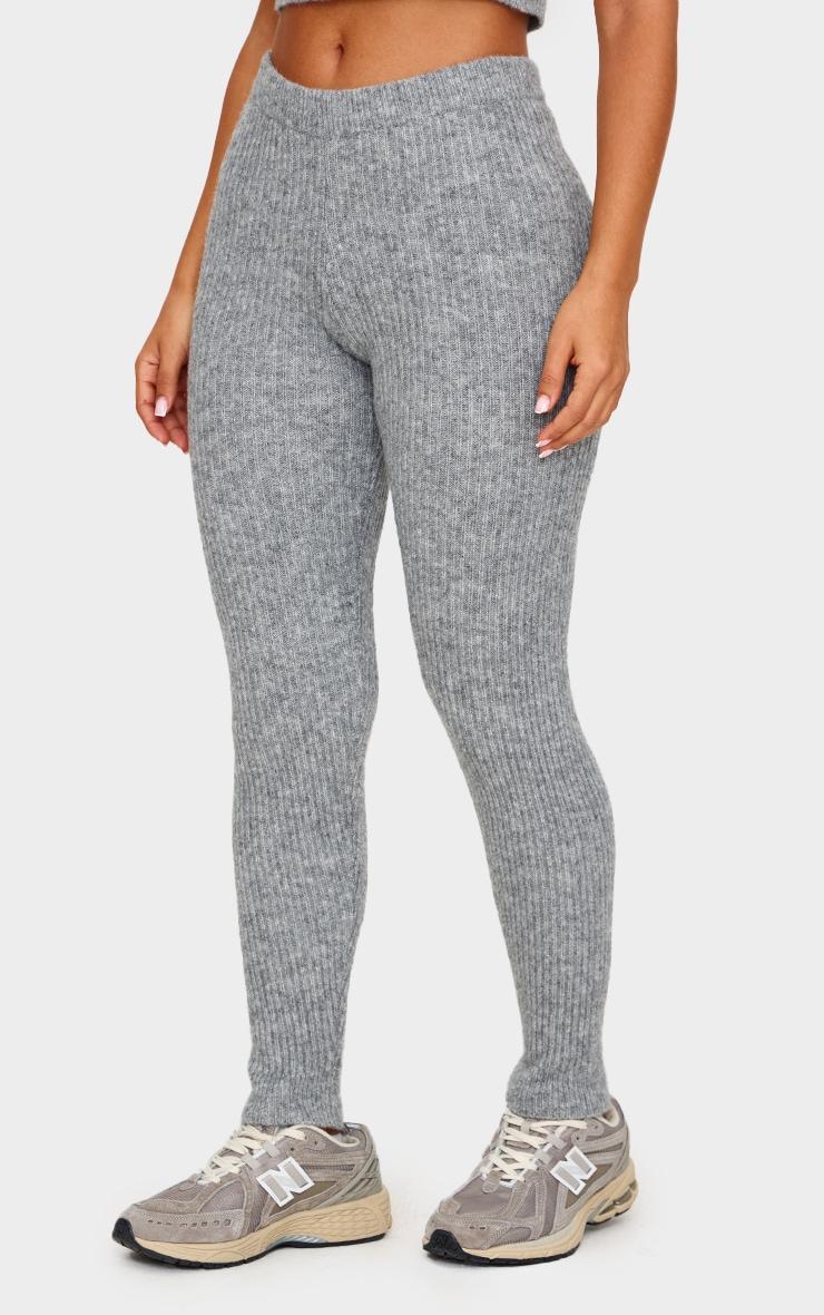 Petite Grey Marl Rib Knit Leggings Product Image