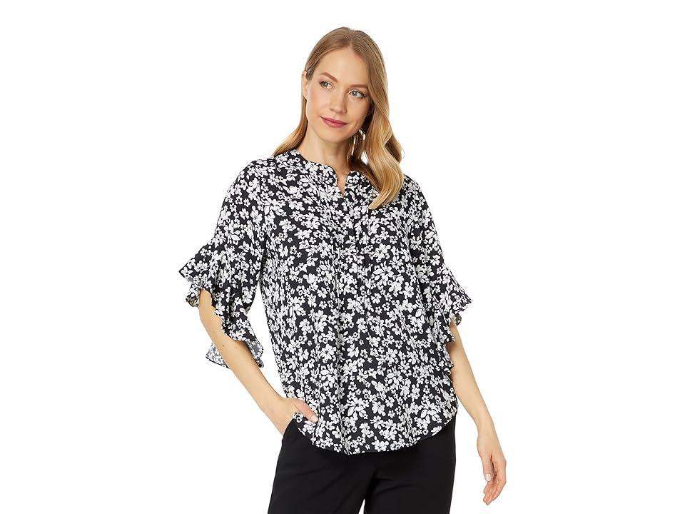 Vince Camuto Pin Tuck Flutter Sleeve Henley Blouse (Rich ) Women's Clothing Product Image