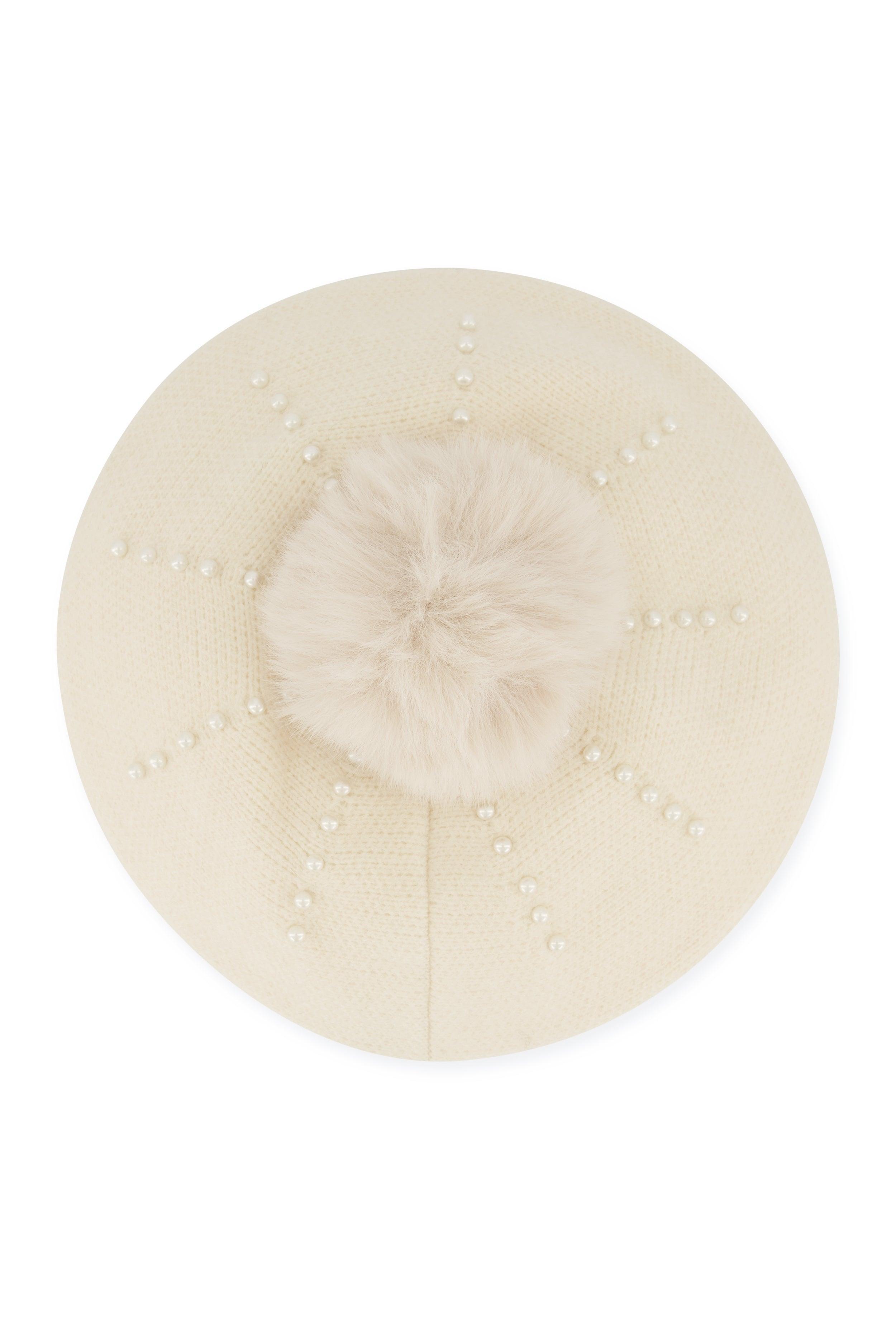 Faux Pearl Detail Pom Pom Beret Female Product Image