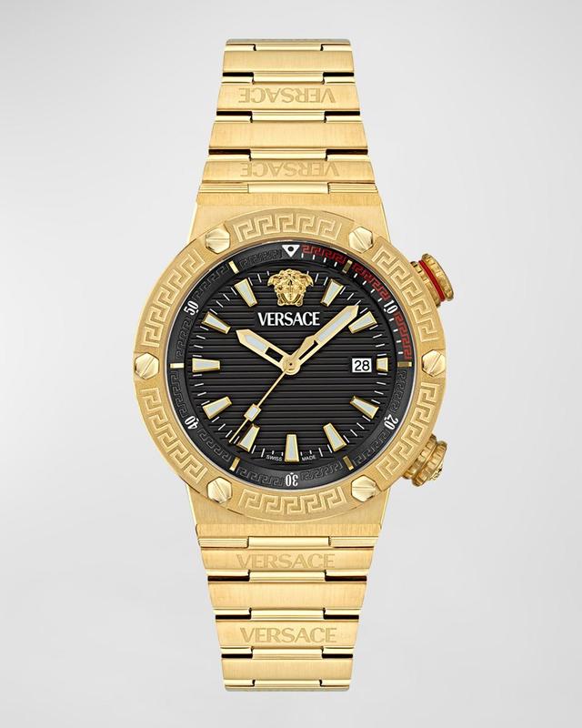 Mens Greca Logo IP Yellow Gold Bracelet Watch, 43mm Product Image