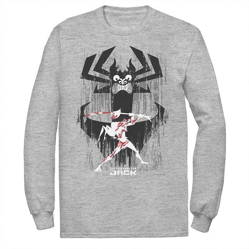 Mens Cartoon Network Samurai Jack Aku Sword Fight Splatter Long Sleeve Tee Athletic Grey Product Image