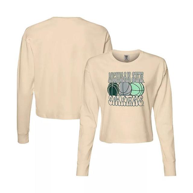 Womens Natural Michigan State Spartans Comfort Colors Basketball Cropped Long Sleeve T-Shirt Product Image