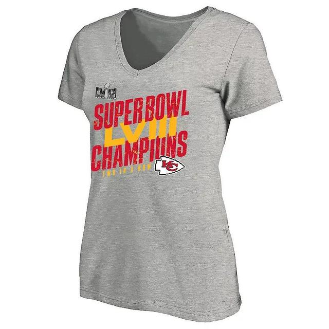 Womens Fanatics Branded Heather Gray Kansas City Chiefs Super Bowl LVIII Champions Plus Size Iconic Victory V-Neck T-Shirt Product Image