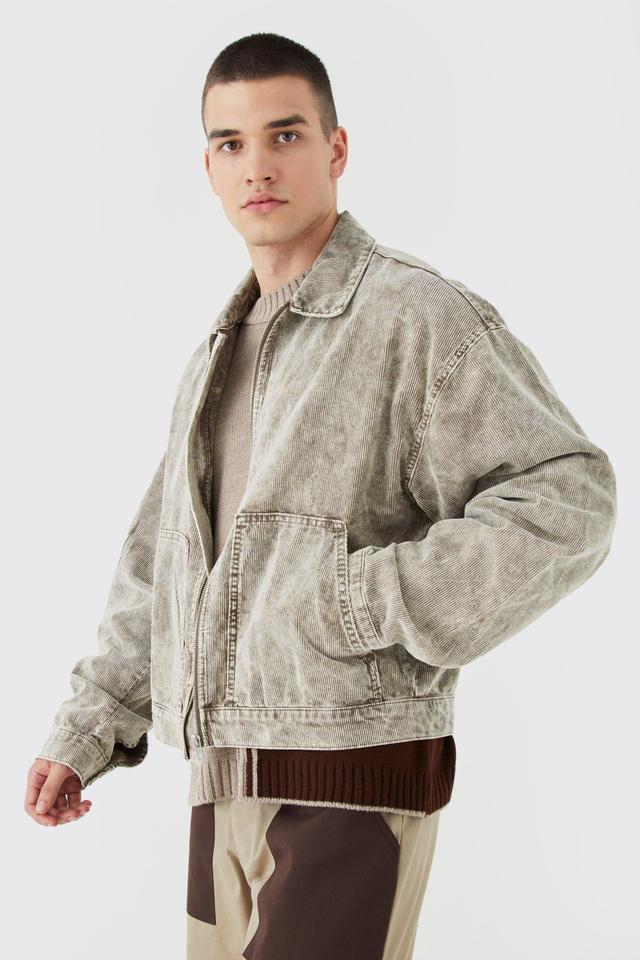 Tall Boxy Acid Wash Cord Jacket | boohooMAN USA Product Image