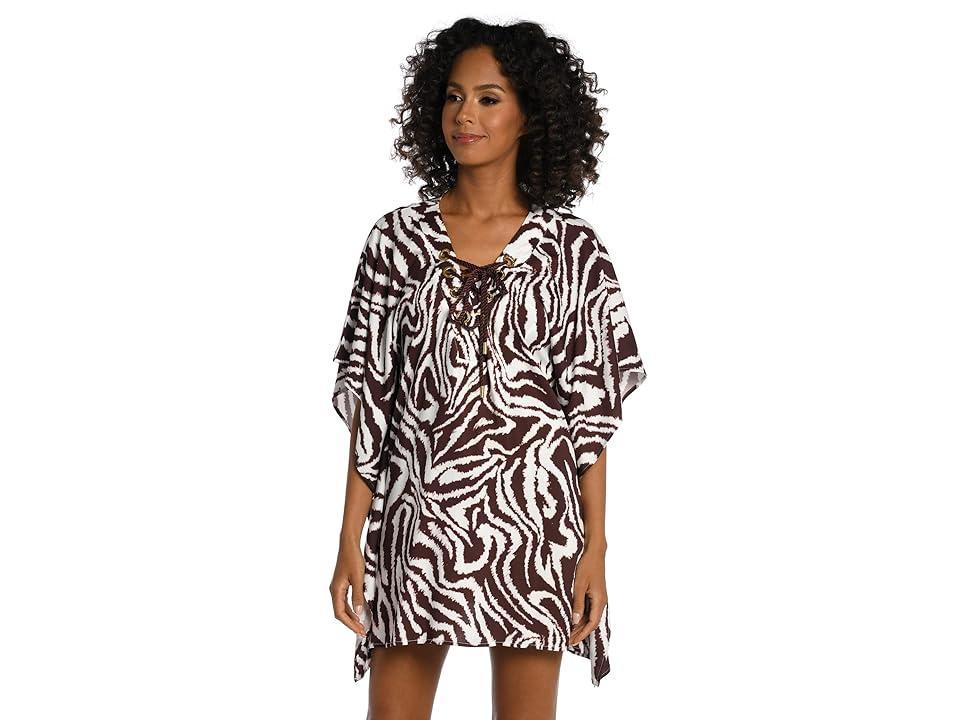 La Blanca Fierce Lines Lace-Up Caftan (Java) Women's Swimwear Product Image