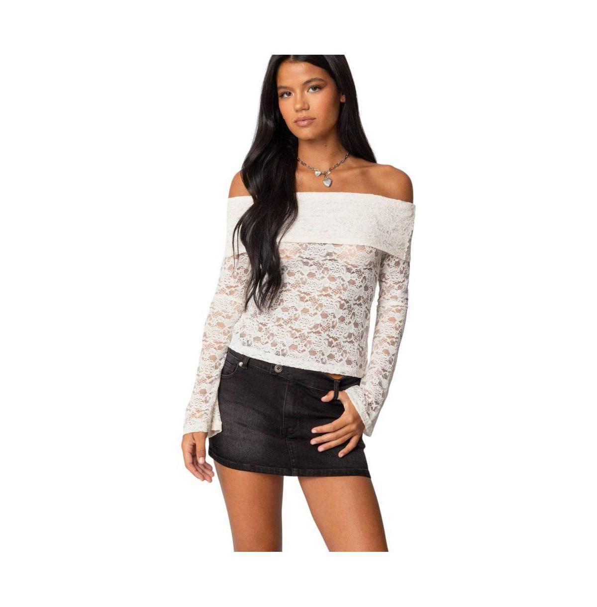 Edikted Womens Ashley Off Shoulder Sheer Lace Top product image