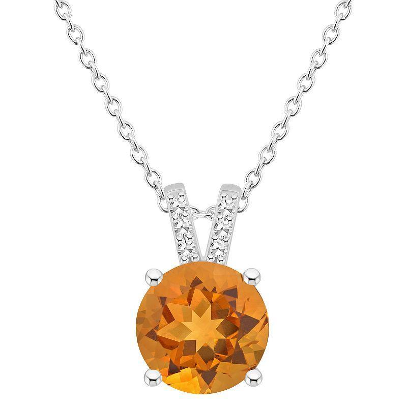 Alyson Layne Sterling Silver 8 mm Round Gemstone & Diamond Accent Pendant Necklace, Womens Citrine Product Image