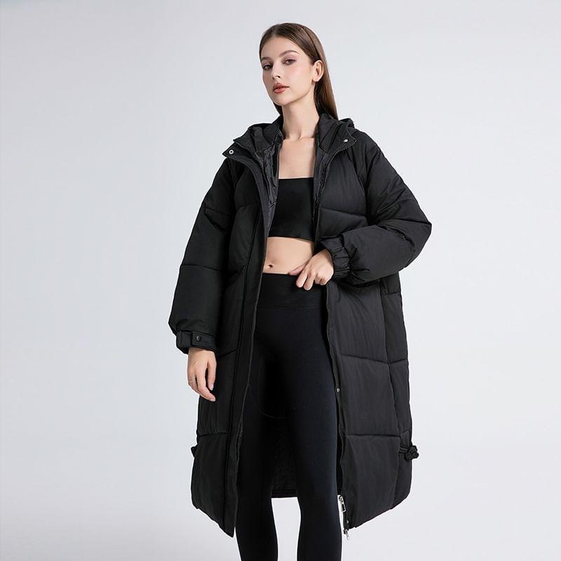 Hooded Zip-Up Long Puffer Coat Product Image