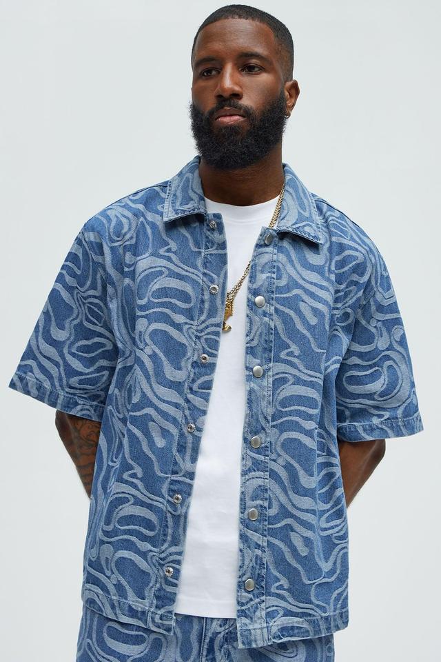 Fingerprints Swirl Denim Shirt - Medium Blue Wash Product Image