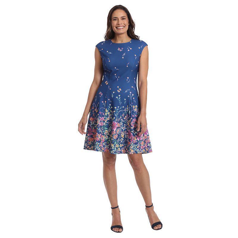 Petite London Times Floral Cap Sleeve Fit & Flare Dress, Womens Product Image