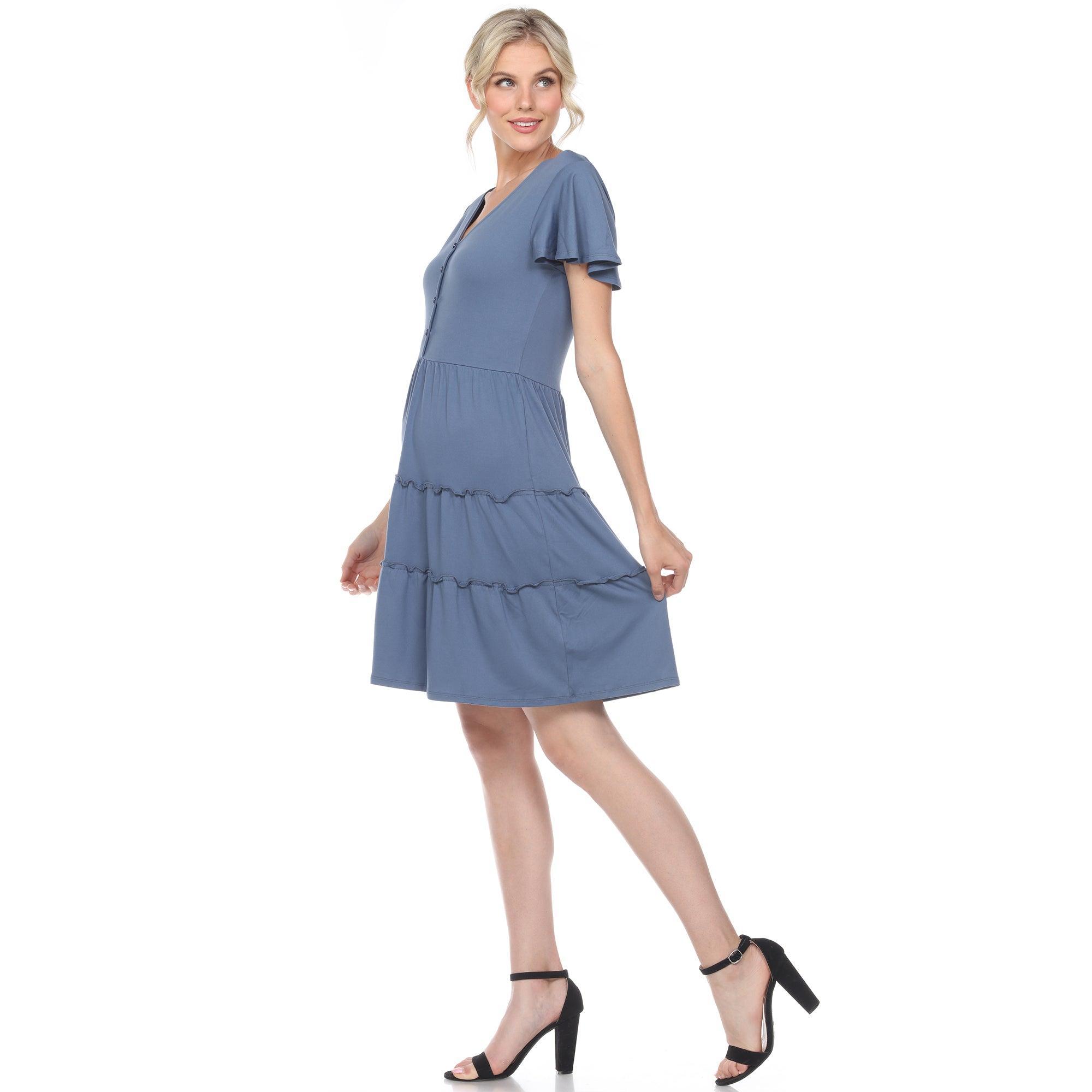 Short Sleeve V-neck Tiered Dress Product Image