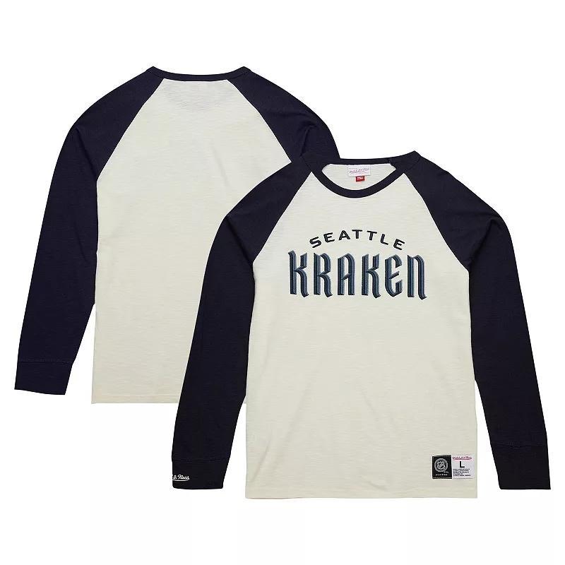 Mens Mitchell & Ness Cream Seattle Kraken Legendary Slub Vintage Raglan Long Sleeve T-Shirt Product Image