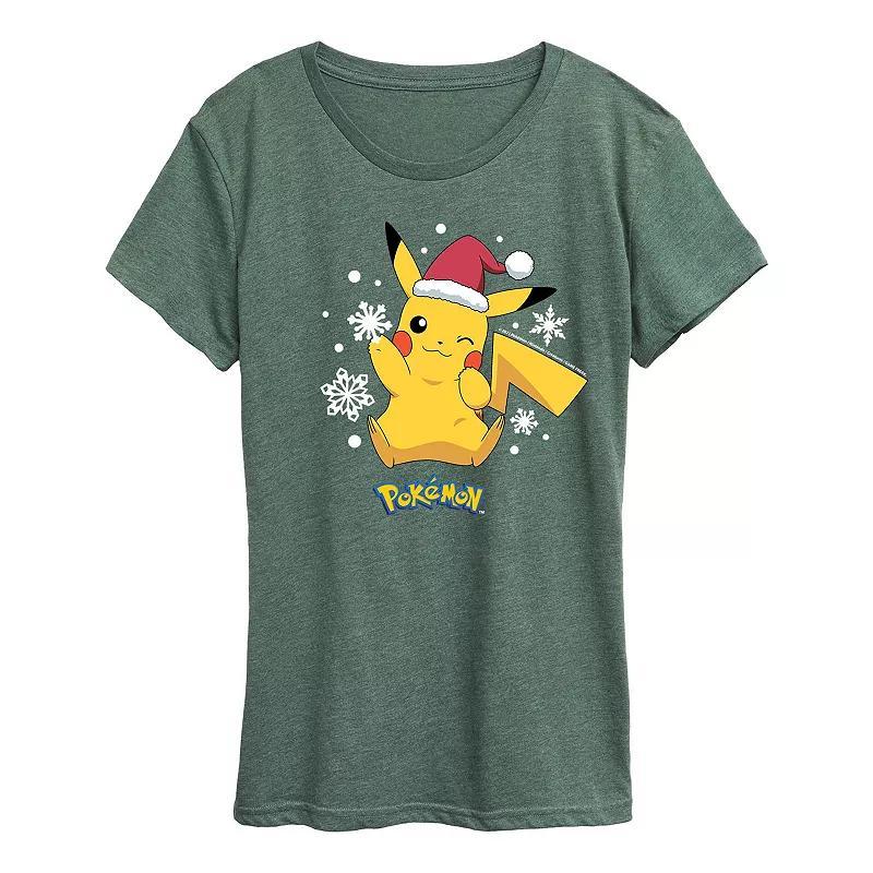 Womens Pokemon Pikachu Santa Hat Tee Grey Blue Product Image