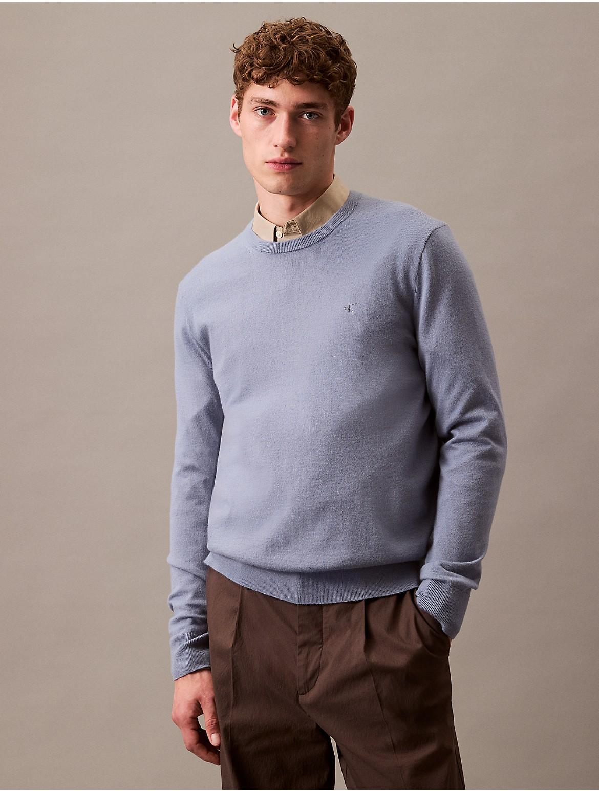 Calvin Klein Mens Extra Fine Merino Blend Crewneck Sweater - Blue - XS Product Image