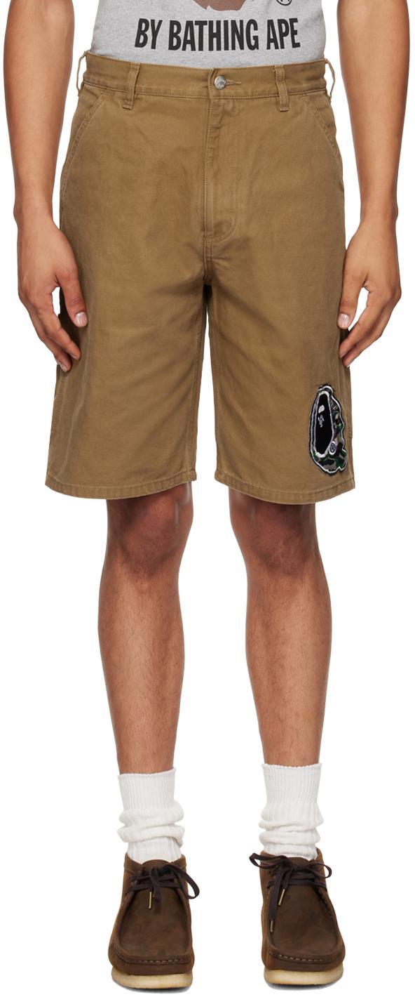 Beige Washed Duck Painter Shorts Product Image