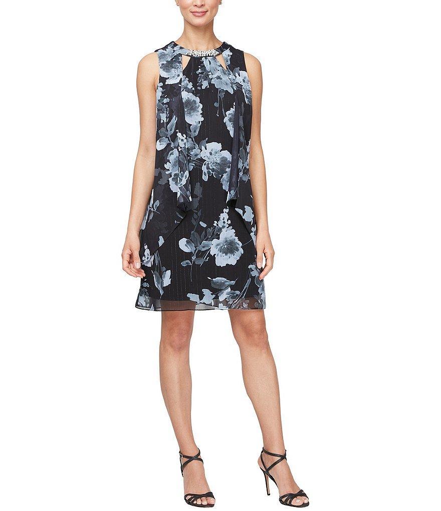 Ignite Evenings Sleeveless Cutout Embellished Crew Neckline Floral Dress product image