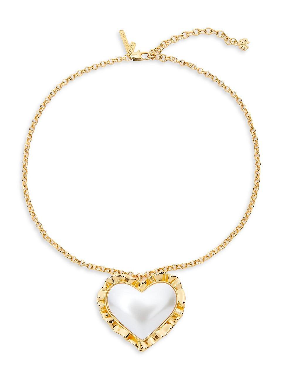 Womens 14K Gold-Plated & Resin Pearl Heart Pendant Necklace Product Image