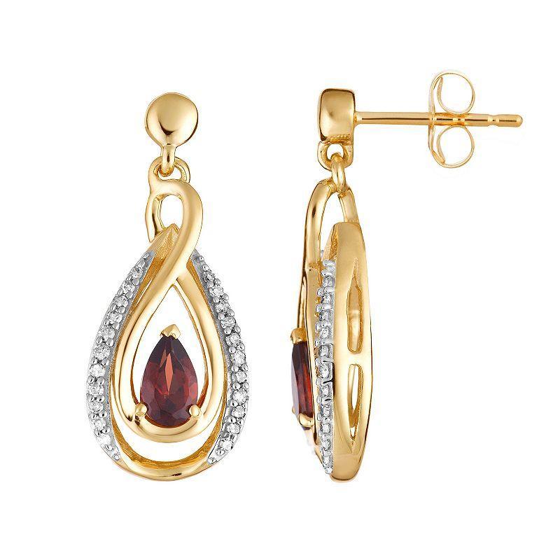 10k Gold Garnet & 1/6 Carat T.W. Diamond Teardrop Earrings, Womens, Red Product Image