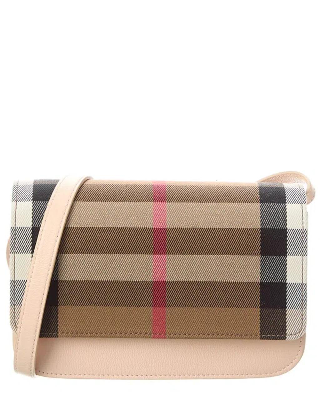 BURBERRY Check Canvas & Leather Shoulder Bag In Pink Product Image