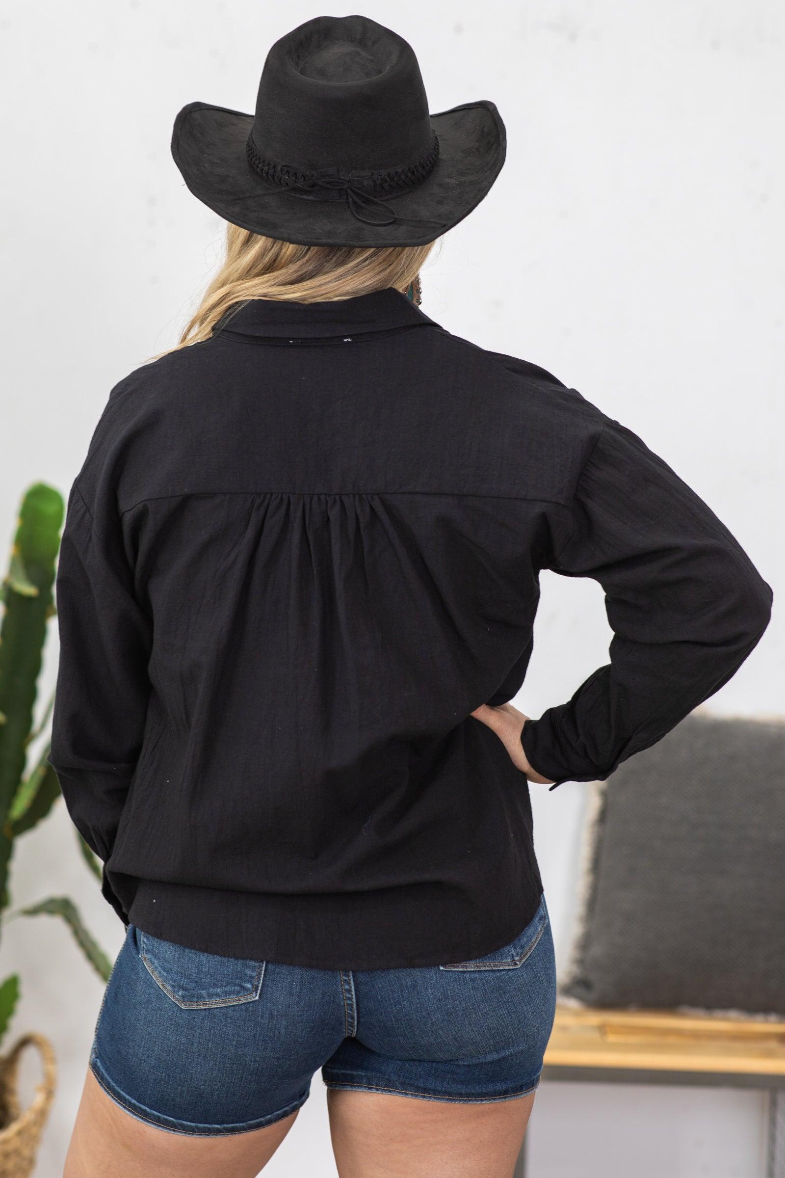 Black Collared Button Up Woven Top Product Image