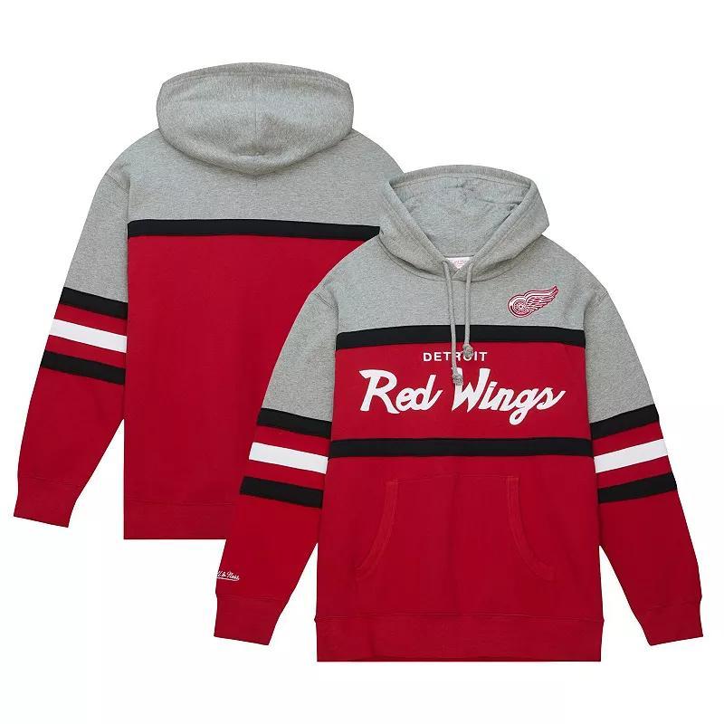 Mens Mitchell & Ness /Gray Detroit Wings Head Coach Pullover Hoodie Product Image