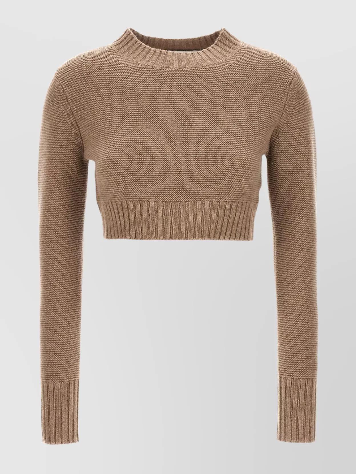 Short Round Neck Knit Sweater In Brown Product Image