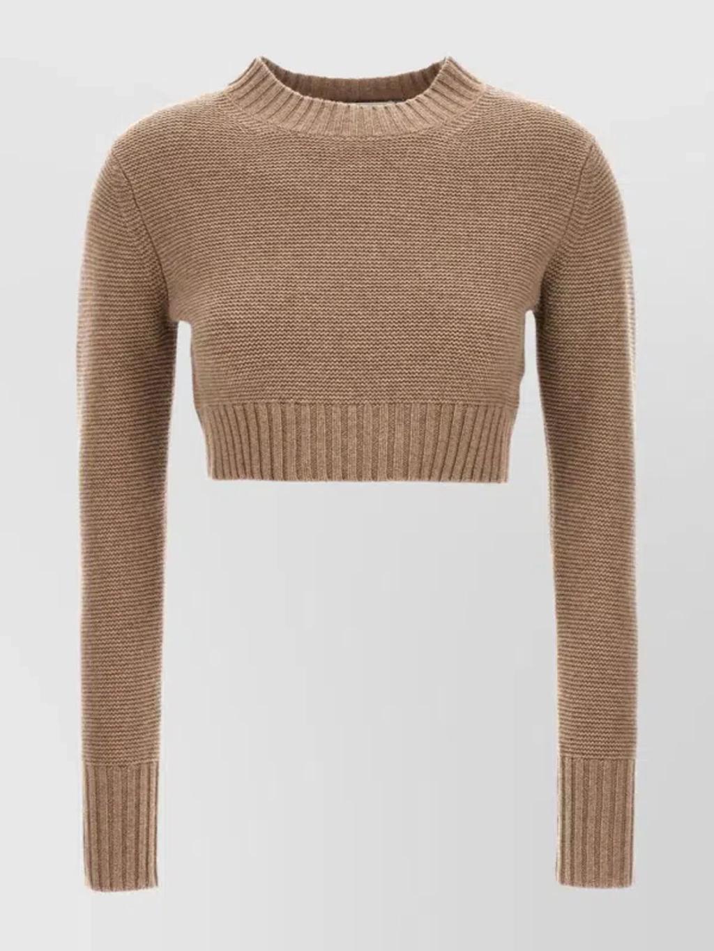 Short Round Neck Knit Sweater In Brown product image