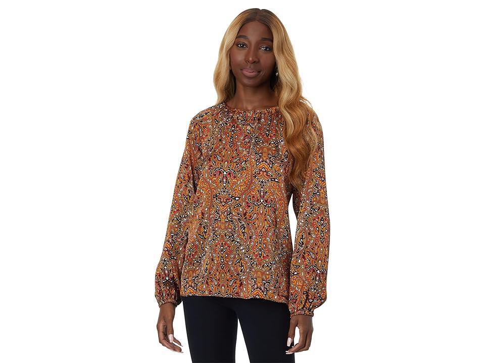 MICHAEL Michael Kors Multi Paisley Peasant Top (Bright Terracotta) Women's Clothing Product Image