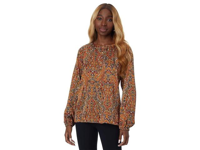 Michael Kors Long Sleeve Button Front Paisley Satin Blouse Product Image