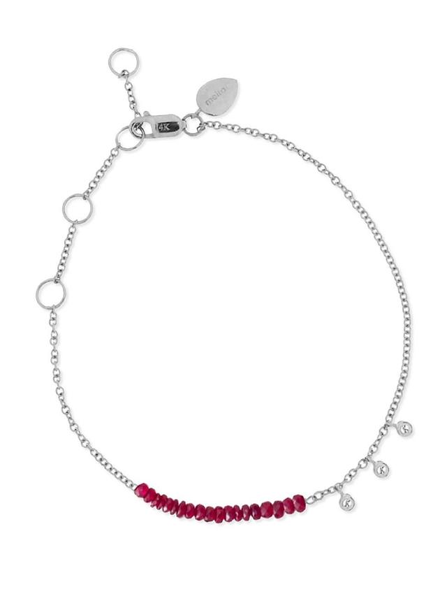 Womens 14K White Gold, Ruby, & Diamond Bracelet Product Image