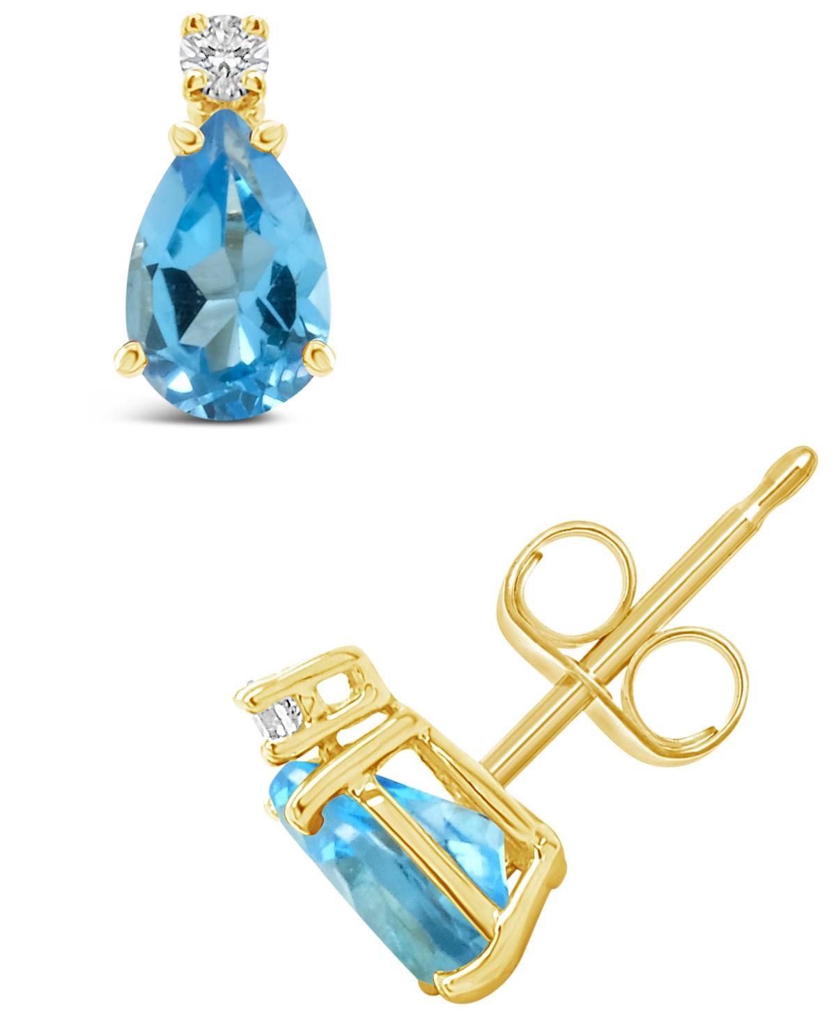 Blue Topaz (1 ct.t.w) and Diamond Accent Stud Earrings in 14K Yellow Gold Product Image