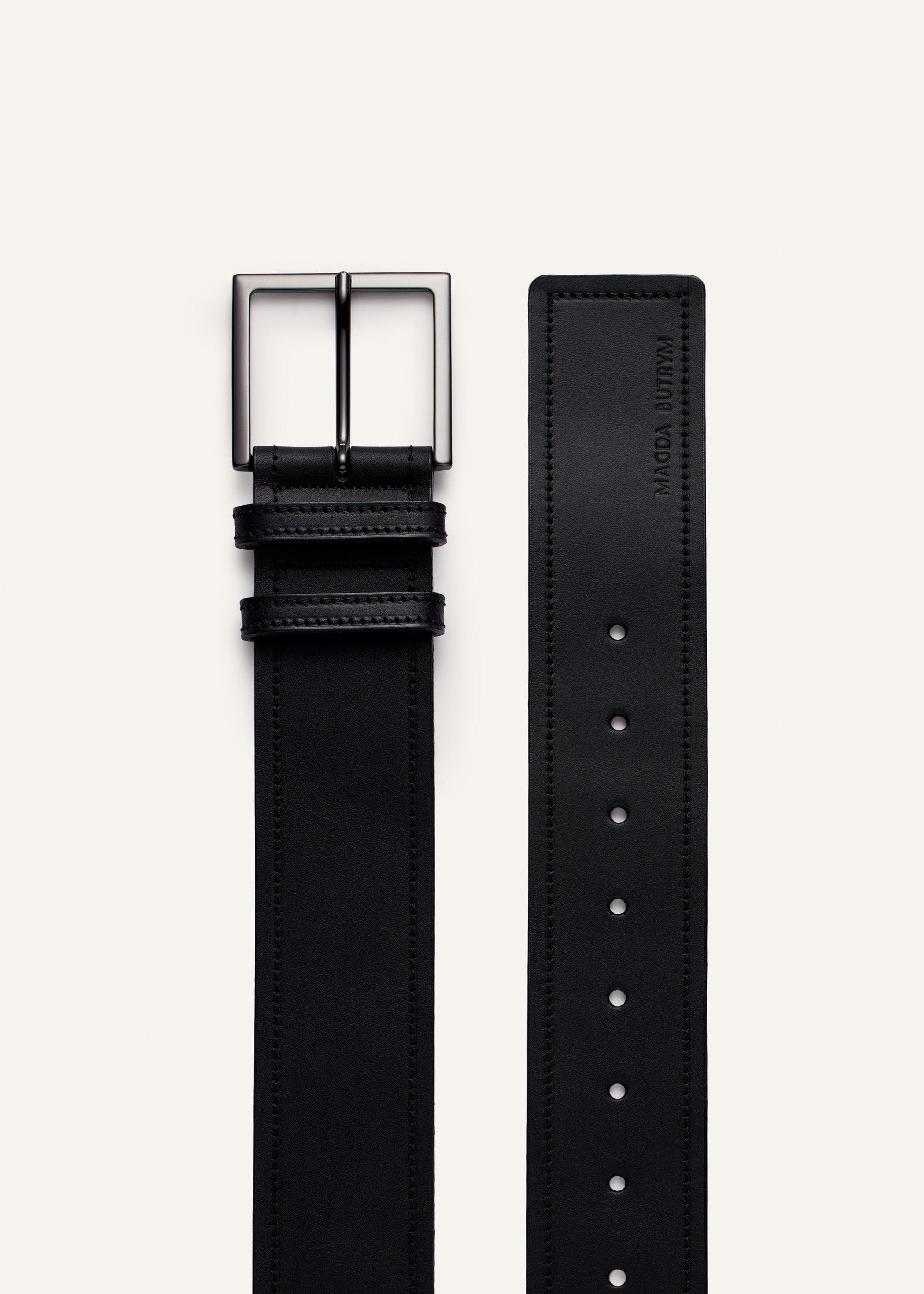 Wide leather belt in black leather Product Image