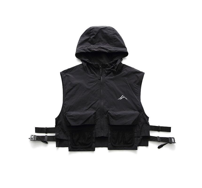 Hooded Zip-Up Crop Utility Vest Product Image