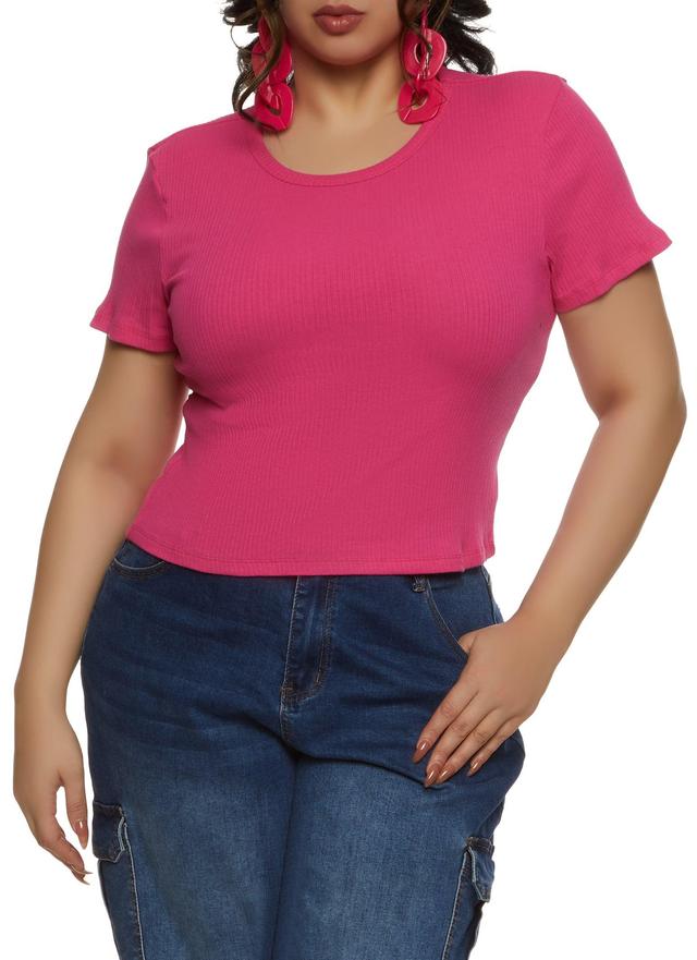 Womens Plus Size Basic Ribbed Knit Short Sleeve Top Product Image