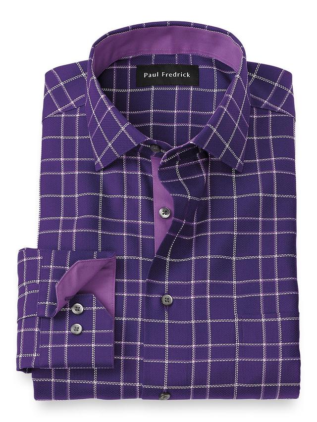 Non-iron Cotton Windowpane Dress Shirt With Contrast Trim Product Image