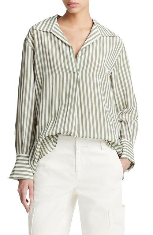 Womens Striped Shaped-Collar Long-Sleeve Top Product Image