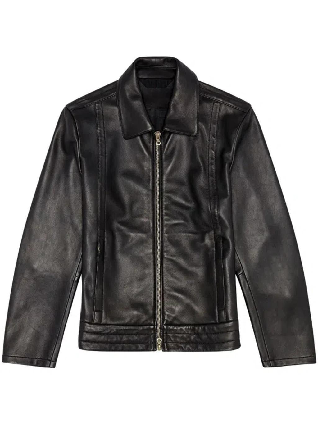 Leather Biker-style Shirt Jacket In Black Product Image