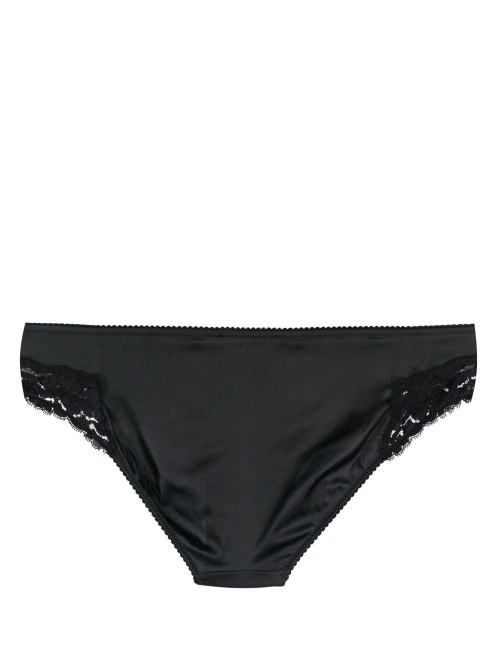 Floral-lace Stretch-silk Briefs In Black Product Image