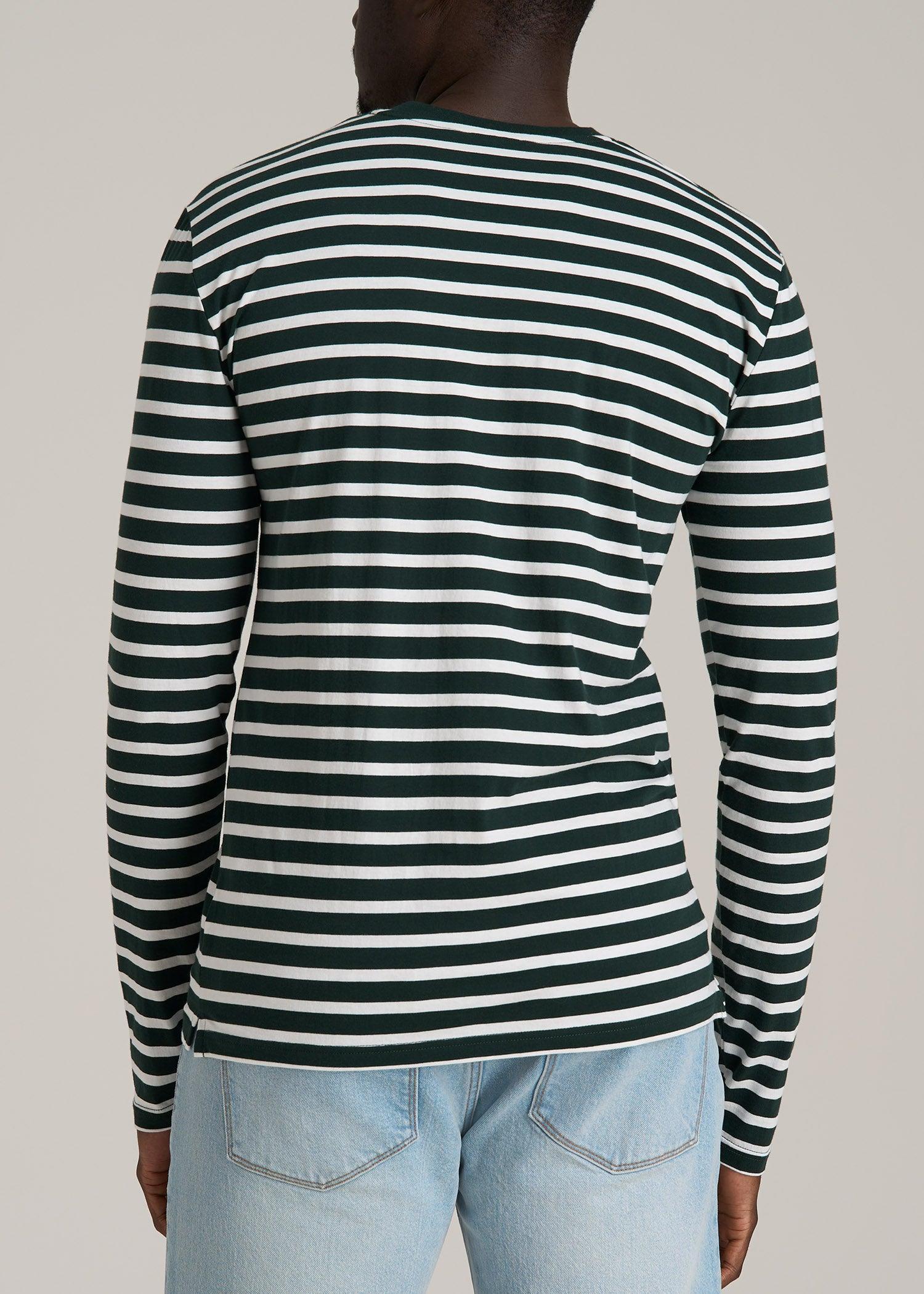 Long Sleeve Striped Tall Men's Tee in Emerald and White Stripe Male Product Image