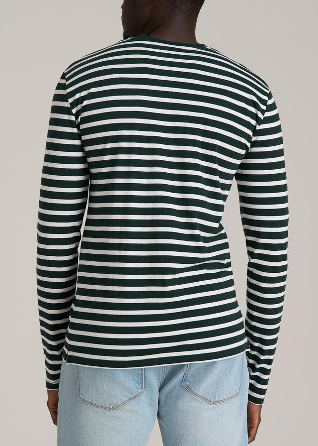 Long Sleeve Striped Tall Men's Tee in Emerald and White Stripe Product Image