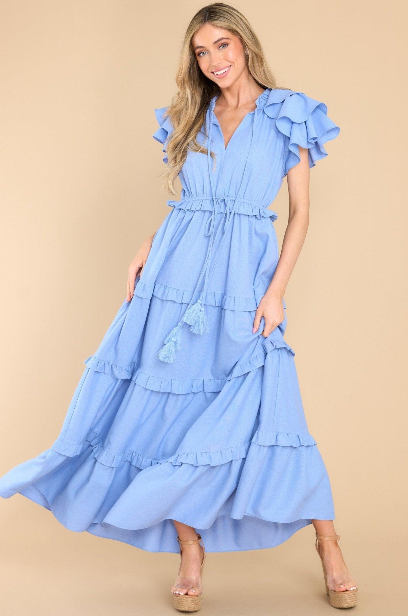 Aura Ruffle Some Feathers Blissful Blue Maxi Dress Product Image