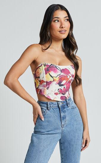 Elizabeth Top - Strapless Corset Crop Top in Dahlia Dusk Floral Product Image