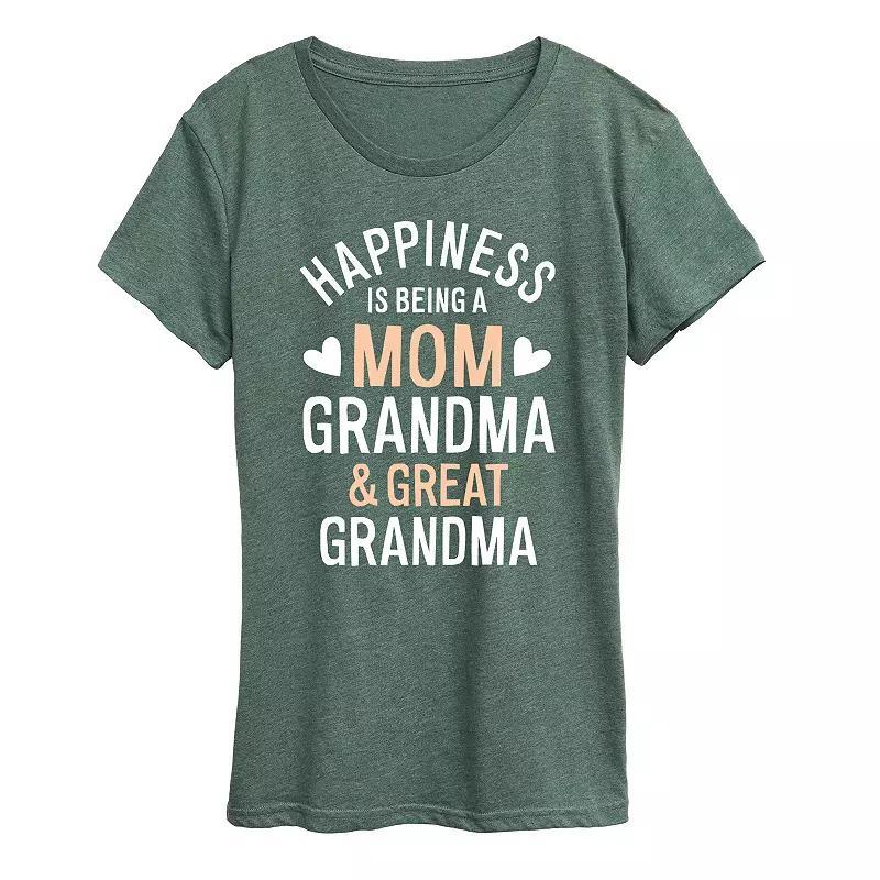 Womens Happiness Mom Grandma & Great Grandma Graphic Tee, Girls Grey Green Product Image