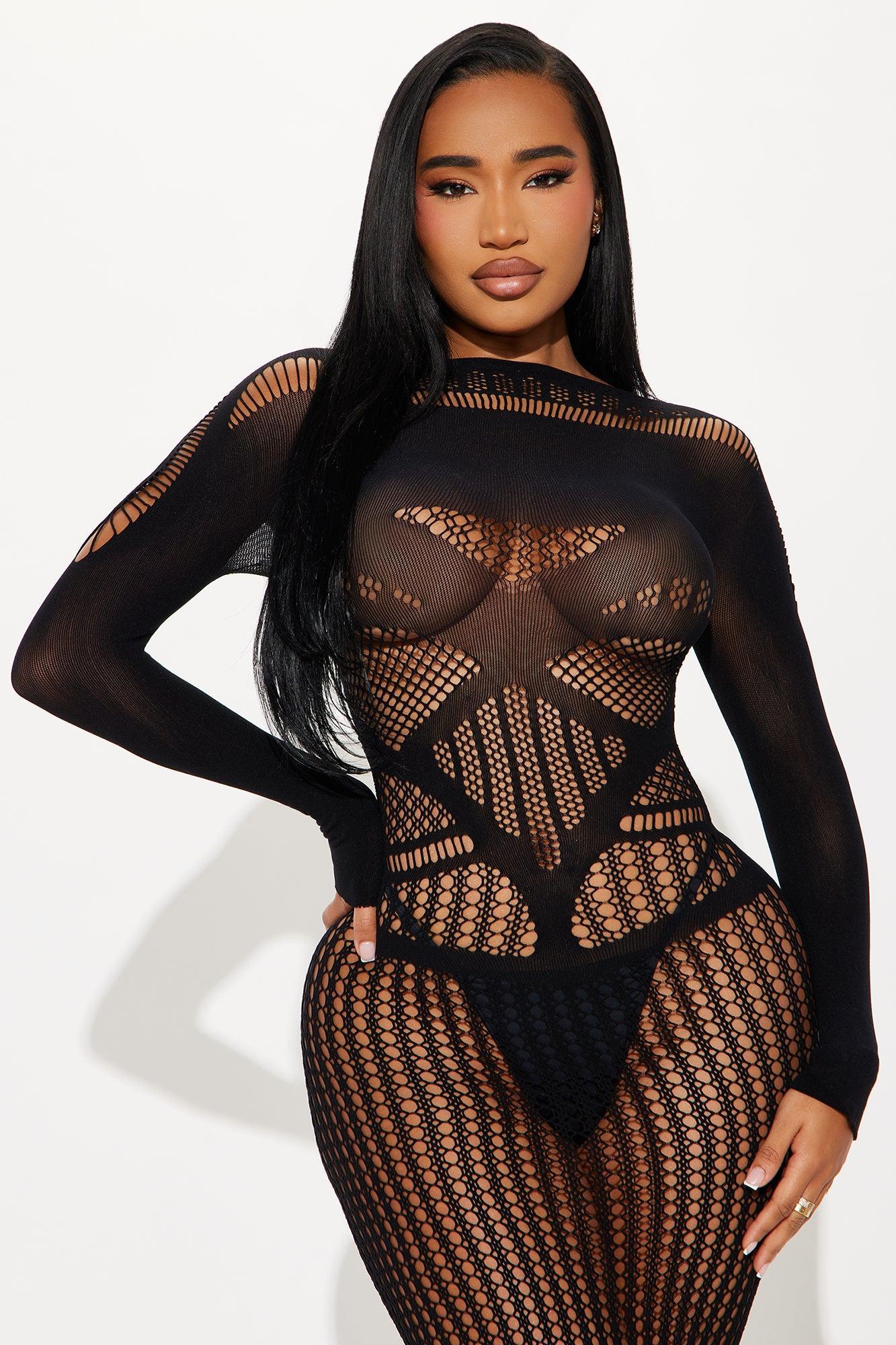 Chloe Fishnet Dress Bodystocking - Black Product Image