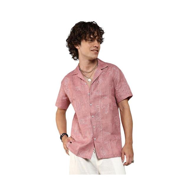 Campus Sutra Mens Rouge Pink Embroidered Lined Shirt Product Image