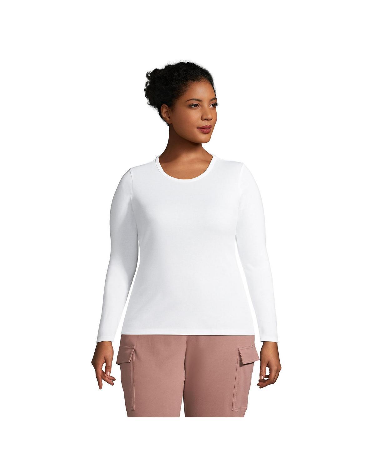 Lands End Plus Size Cotton Rib Long Sleeve Crewneck T-Shirt Product Image