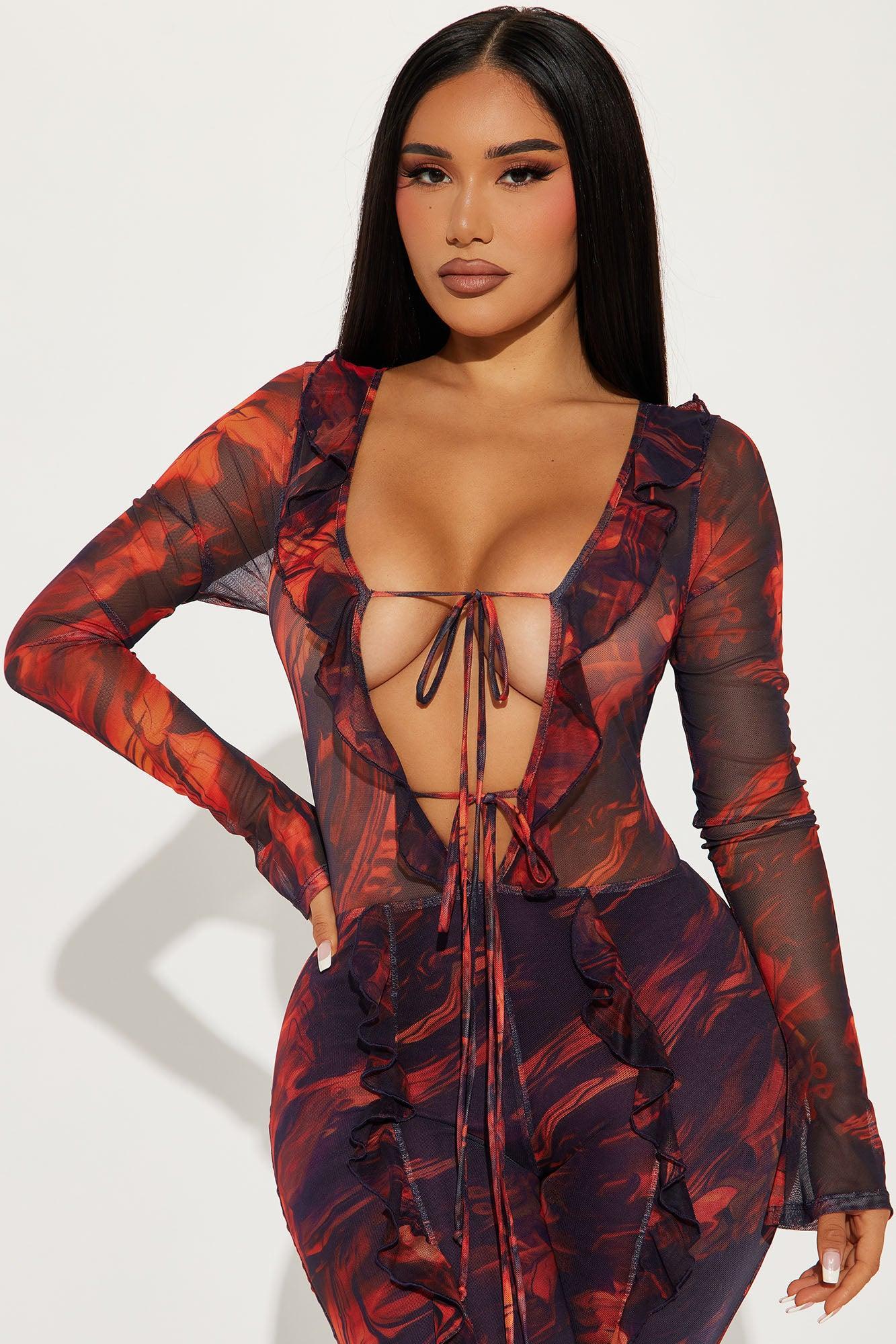 Most Popular Mesh Jumpsuit - Red/combo Product Image