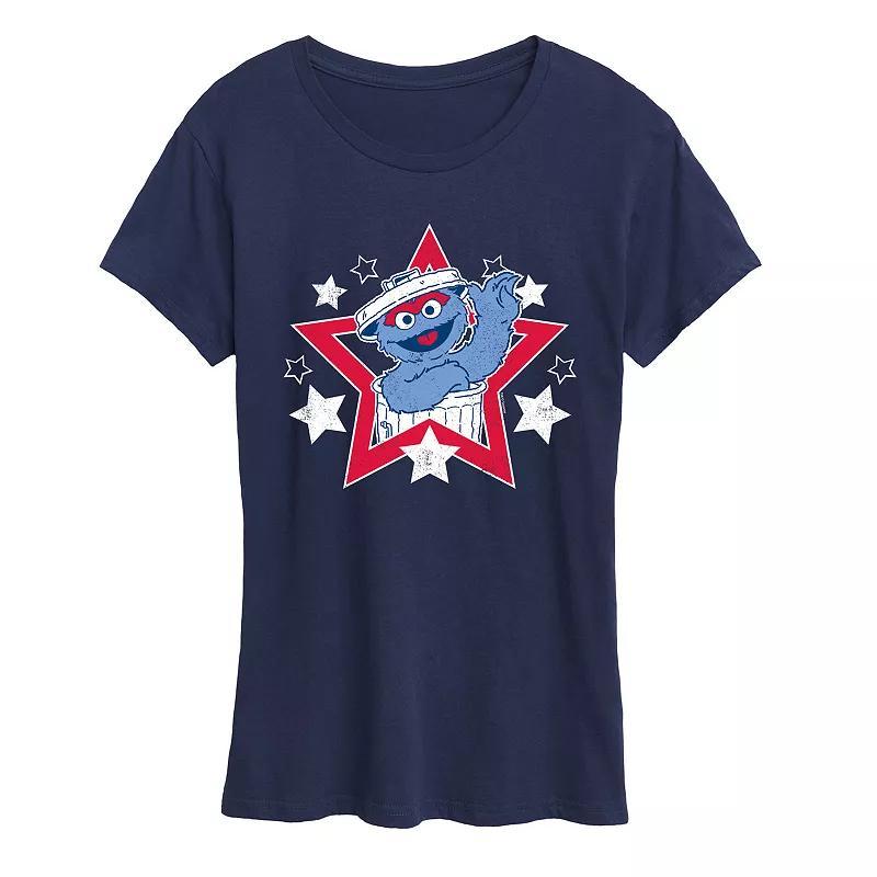 Womens Sesame Street Oscar the Grouch Americana Star Graphic Tee Heather Grey Product Image